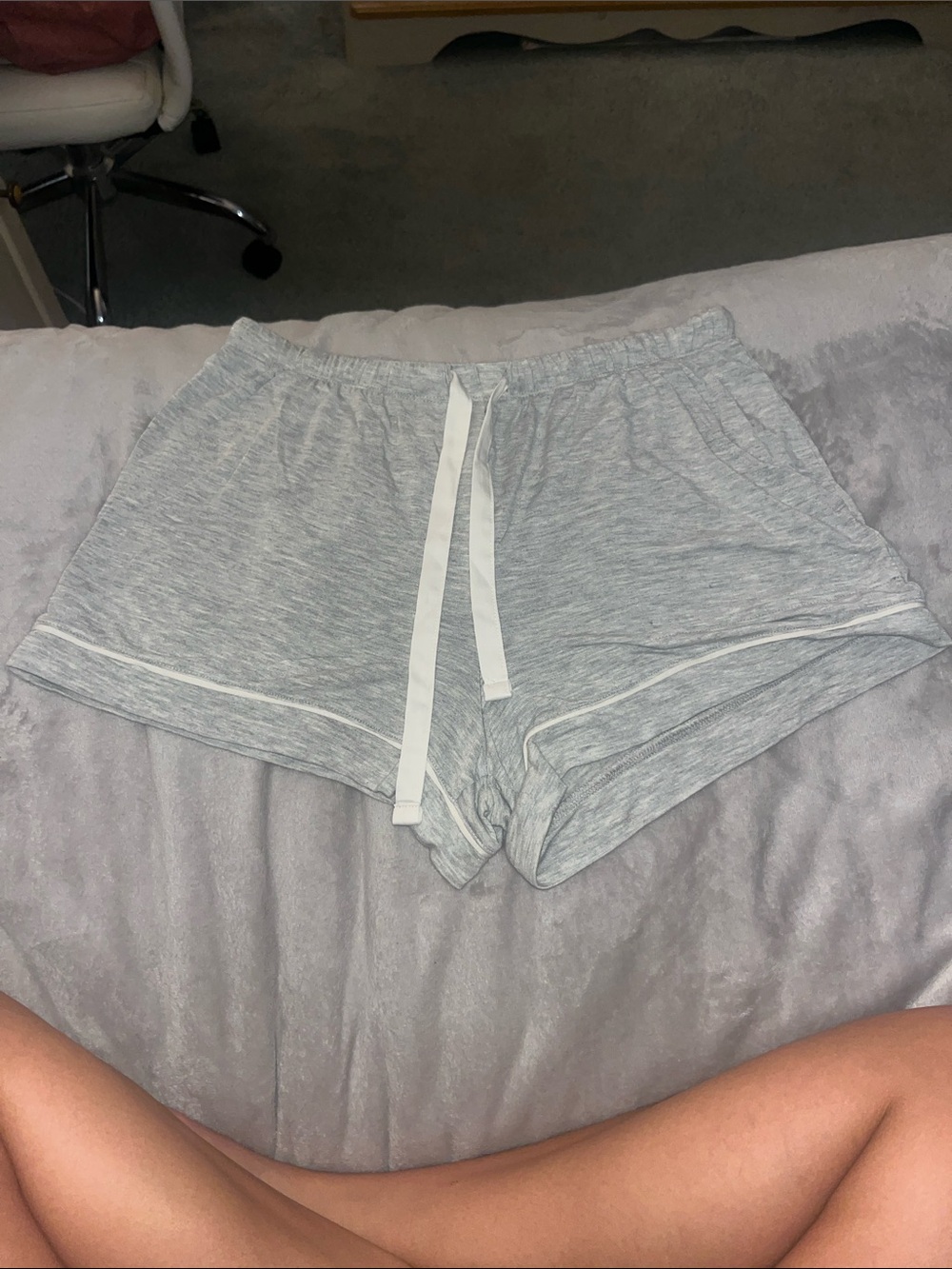 stars above Heather Gray pajama Lounge Shorts with White Drawstring